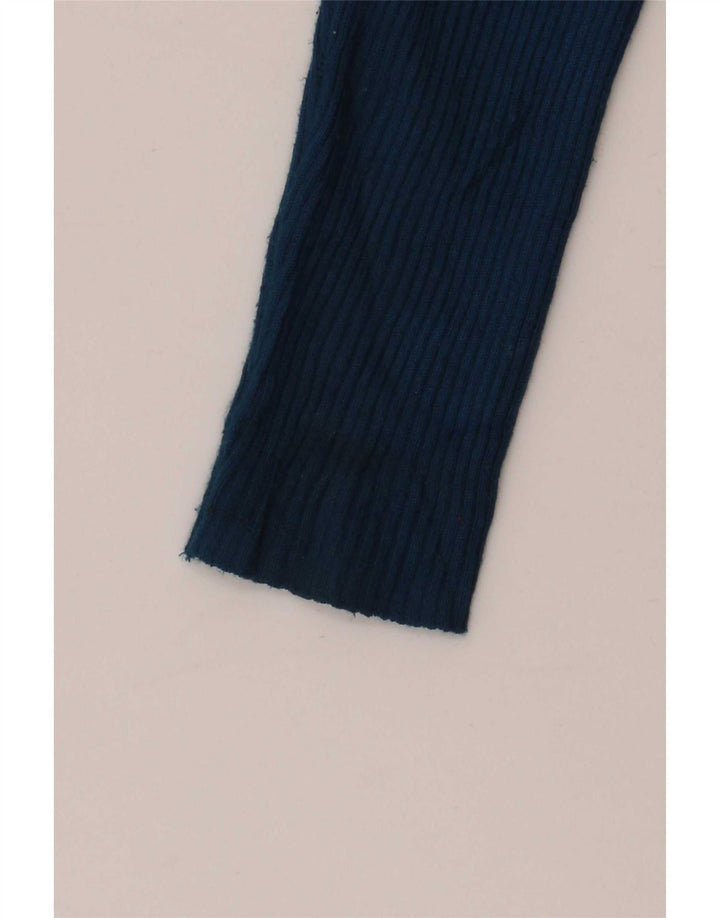 Marks & Spencer Top feminino regular manga longa Reino Unido 12 azul médio manchado