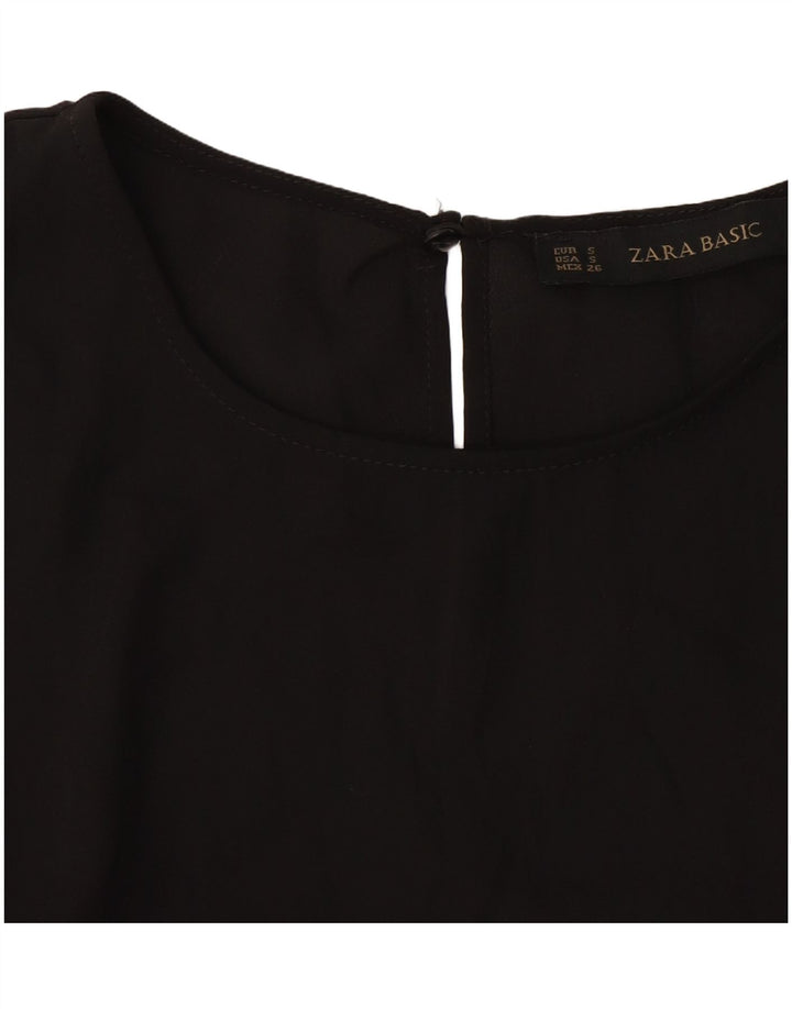 Zara blusa feminina manga 3/4 top UK 10 pequena preta