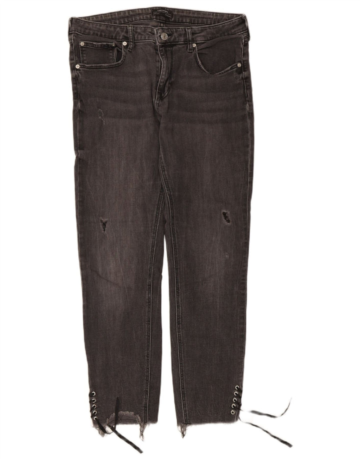 Zara Jeans femininos desgastados slim EU 44 XL W34 L27 cinza