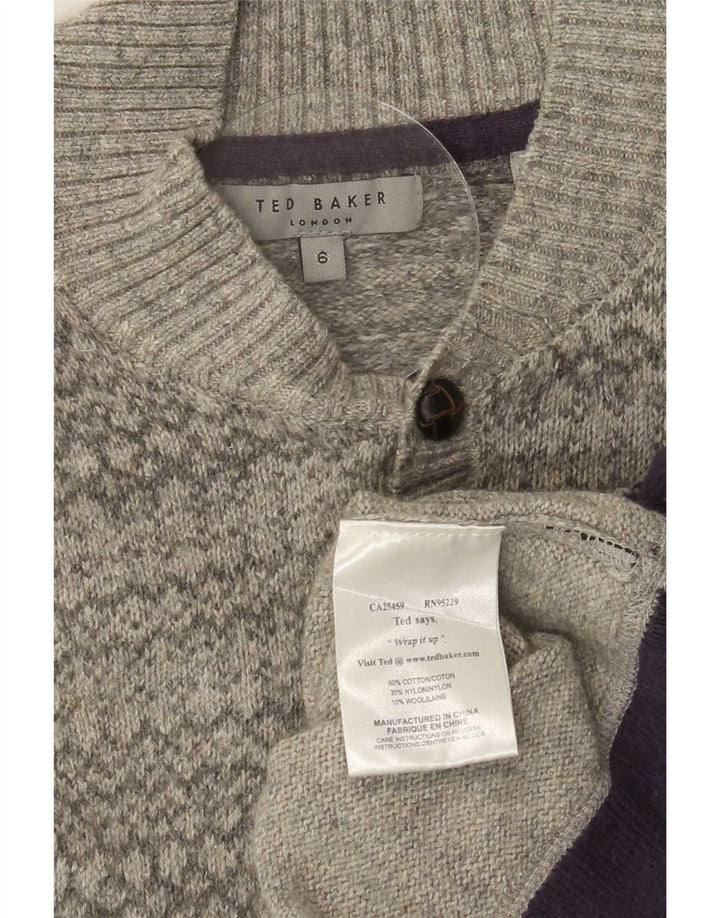 Suéter masculino Ted Baker com gola tartaruga tamanho 6 2XL algodão cinza