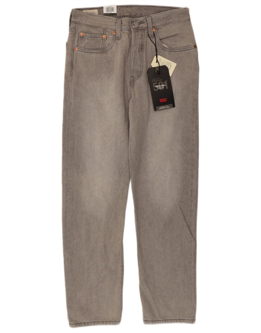 Jeans feminino Levi's 501 Straight W26 L28 algodão cinza
