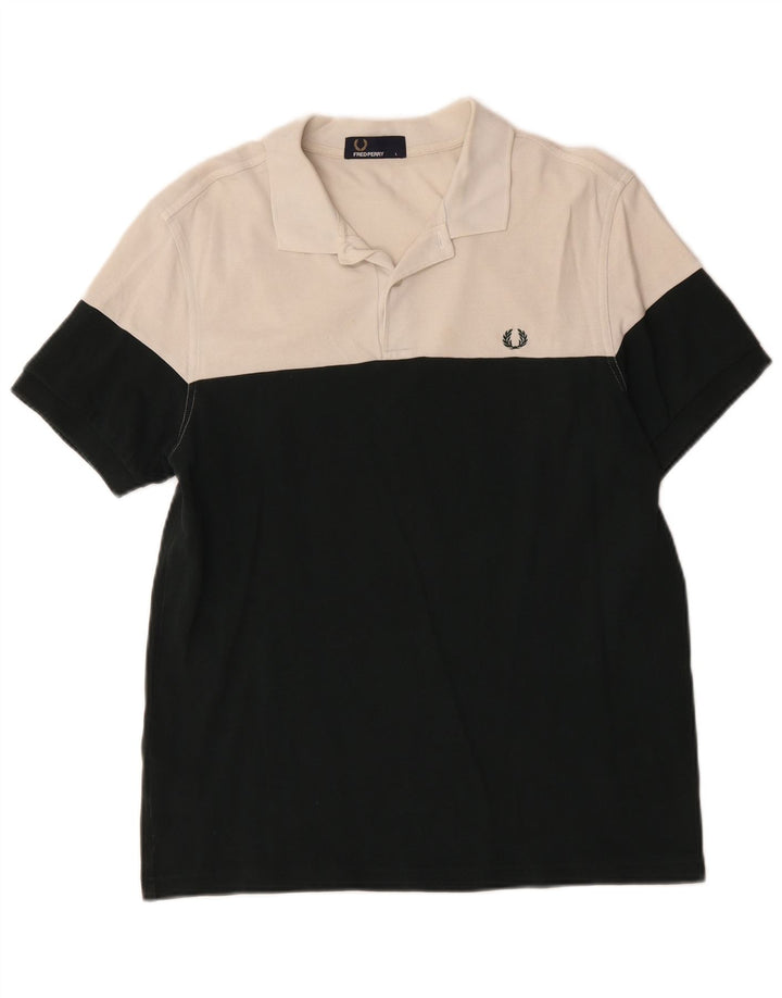 Camisa polo masculina Fred Perry grande algodão colorblock branco