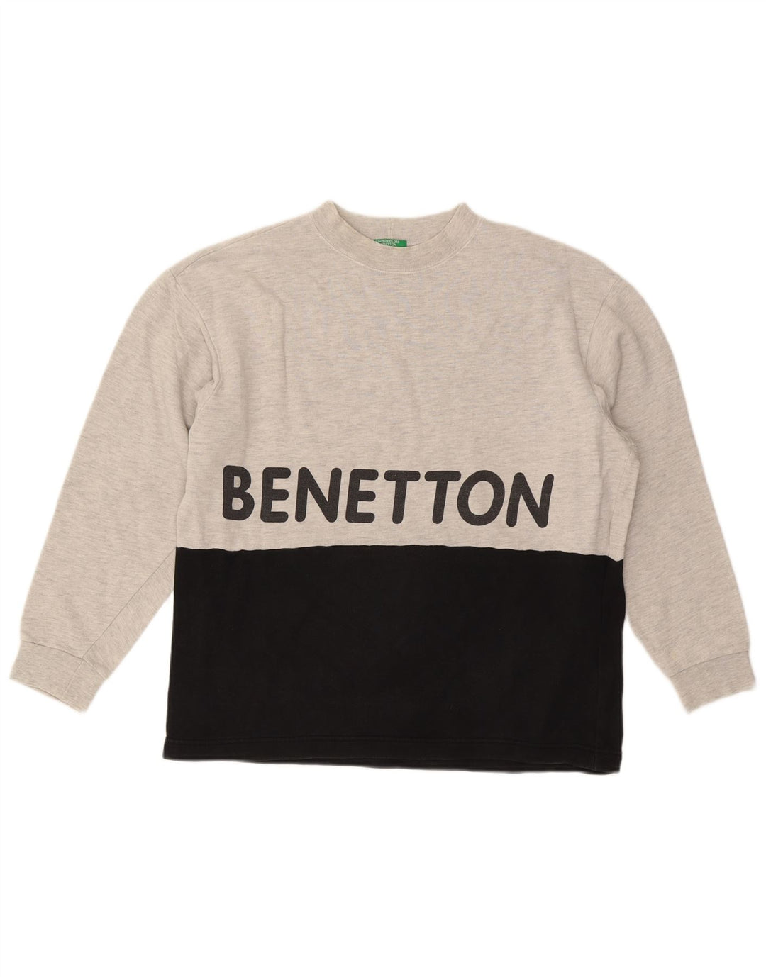 Suéter gráfico masculino BENETTON, pequeno, cinza, algodão colorblock
