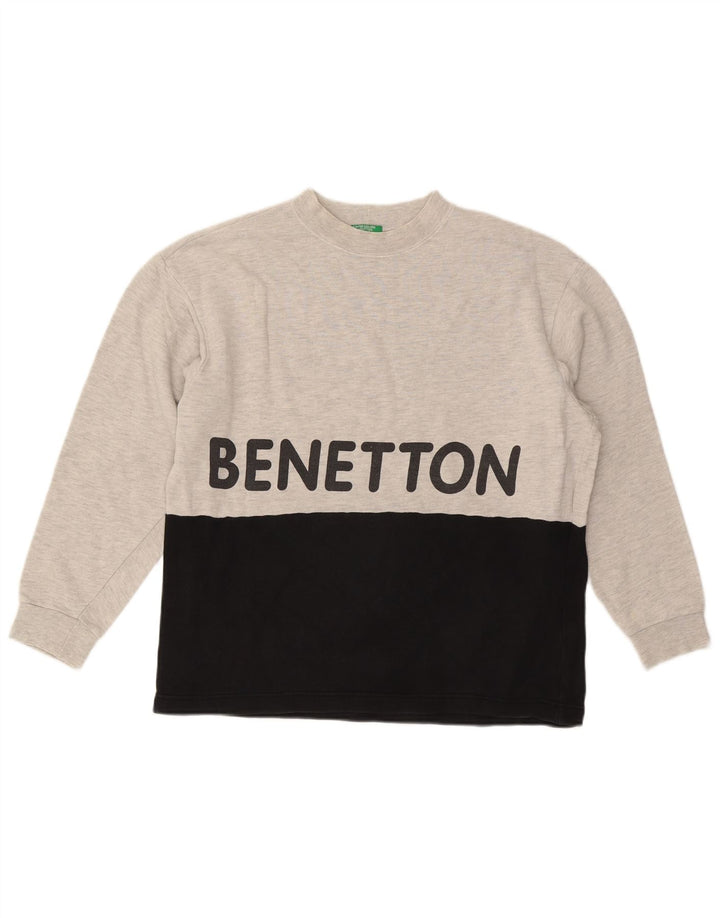 Suéter gráfico masculino BENETTON, pequeno, cinza, algodão colorblock