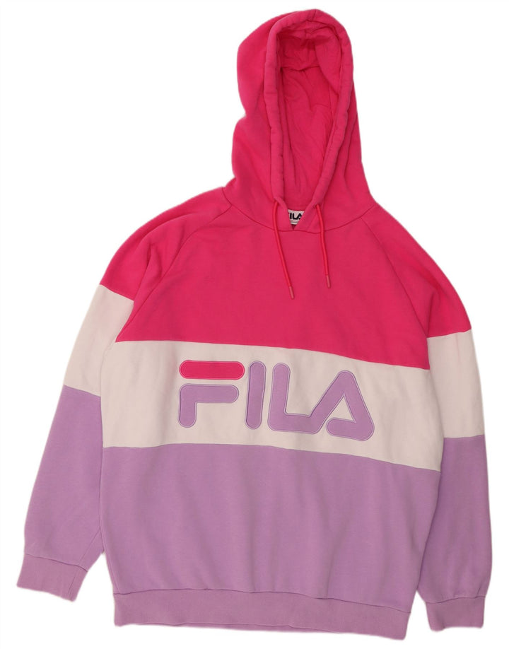 FILA moletom com capuz gráfico feminino UK 22 3XL bloco colorido multicolorido