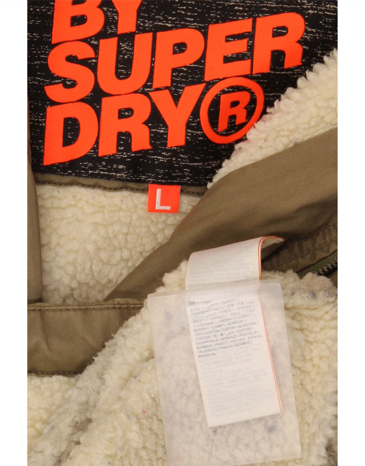 Jaqueta Parka Feminina Superdry com Capuz Reino Unido 16 Grande Algodão Cáqui