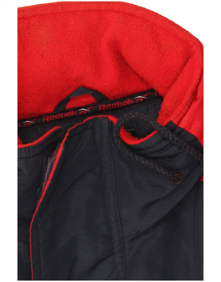 Casaco corta-vento masculino Reebok com capuz UK 40 grande azul colorblock poliéster