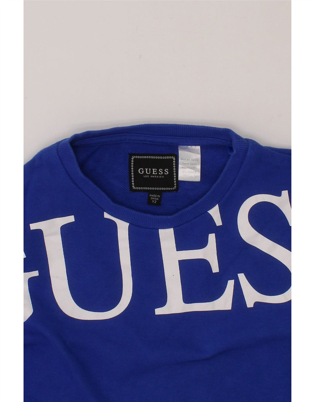 GUESS Girls Crop Graphic Sweatshirt Jumper 11-12 Years Blue Cotton Vintage Guess and Second-Hand Guess from Messina Hembry 