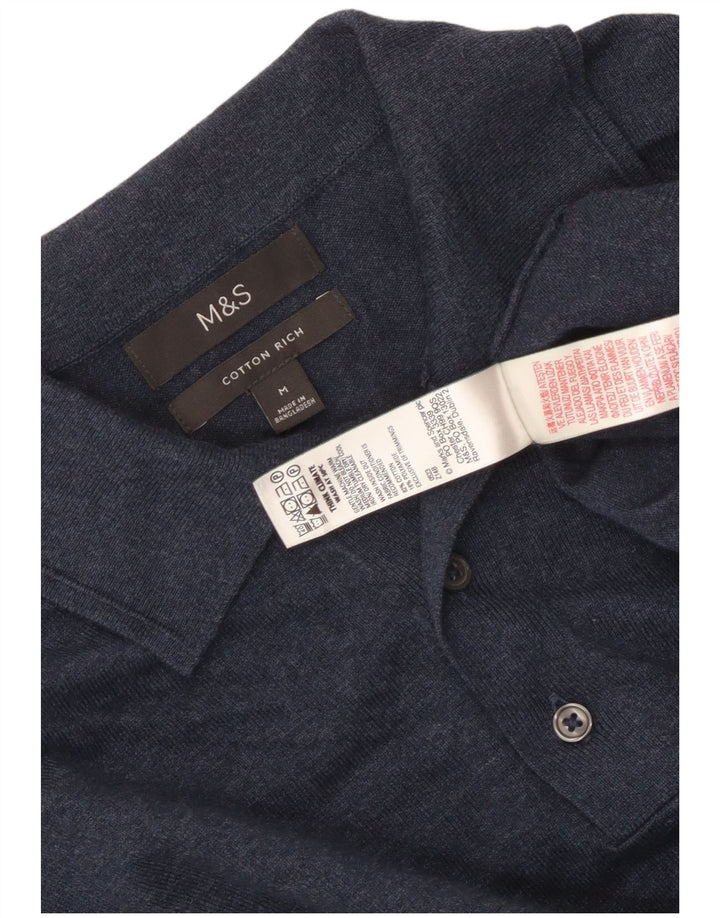 Suéter masculino Marks & Spencer com gola polo, azul marinho médio manchado