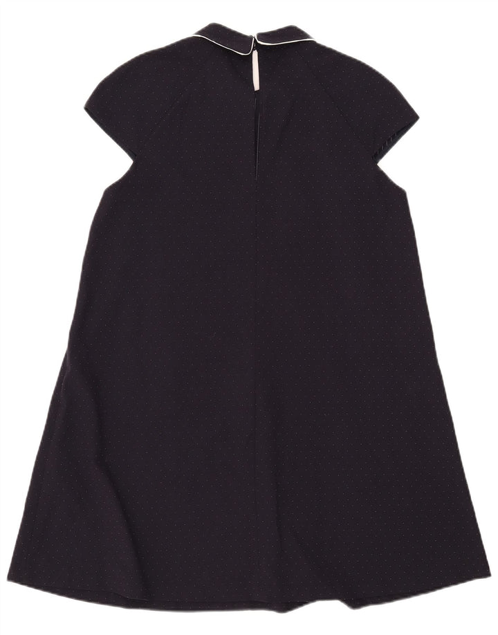 Vestido feminino Zara A-Line UK 14 grande poliéster manchado azul marinho