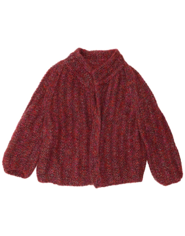 Suéter cardigã aberto feminino vintage Reino Unido 18 XL Borgonha salpicado