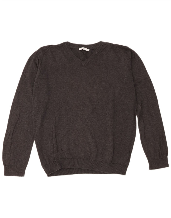 Suéter Marks & Spencer Boys com decote em V 14-15 anos algodão cinza