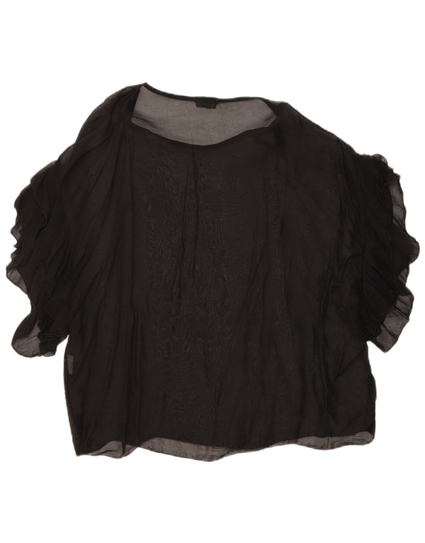 Blusa feminina vintage superdimensionada transparente Reino Unido 10 seda preta pequena