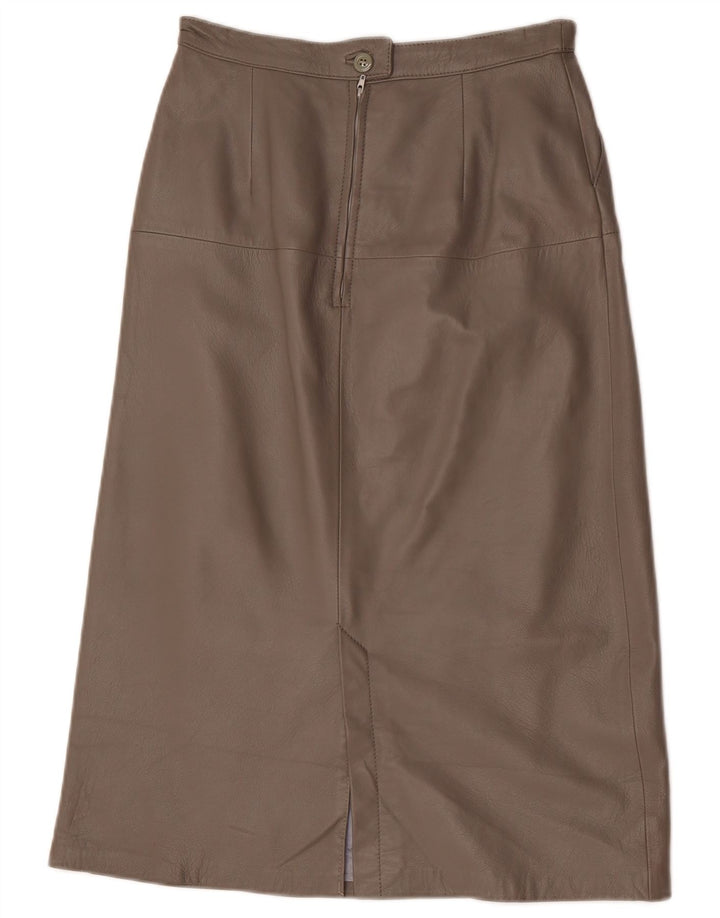 Saia feminina vintage de couro midi UE 40 médio W28 marrom