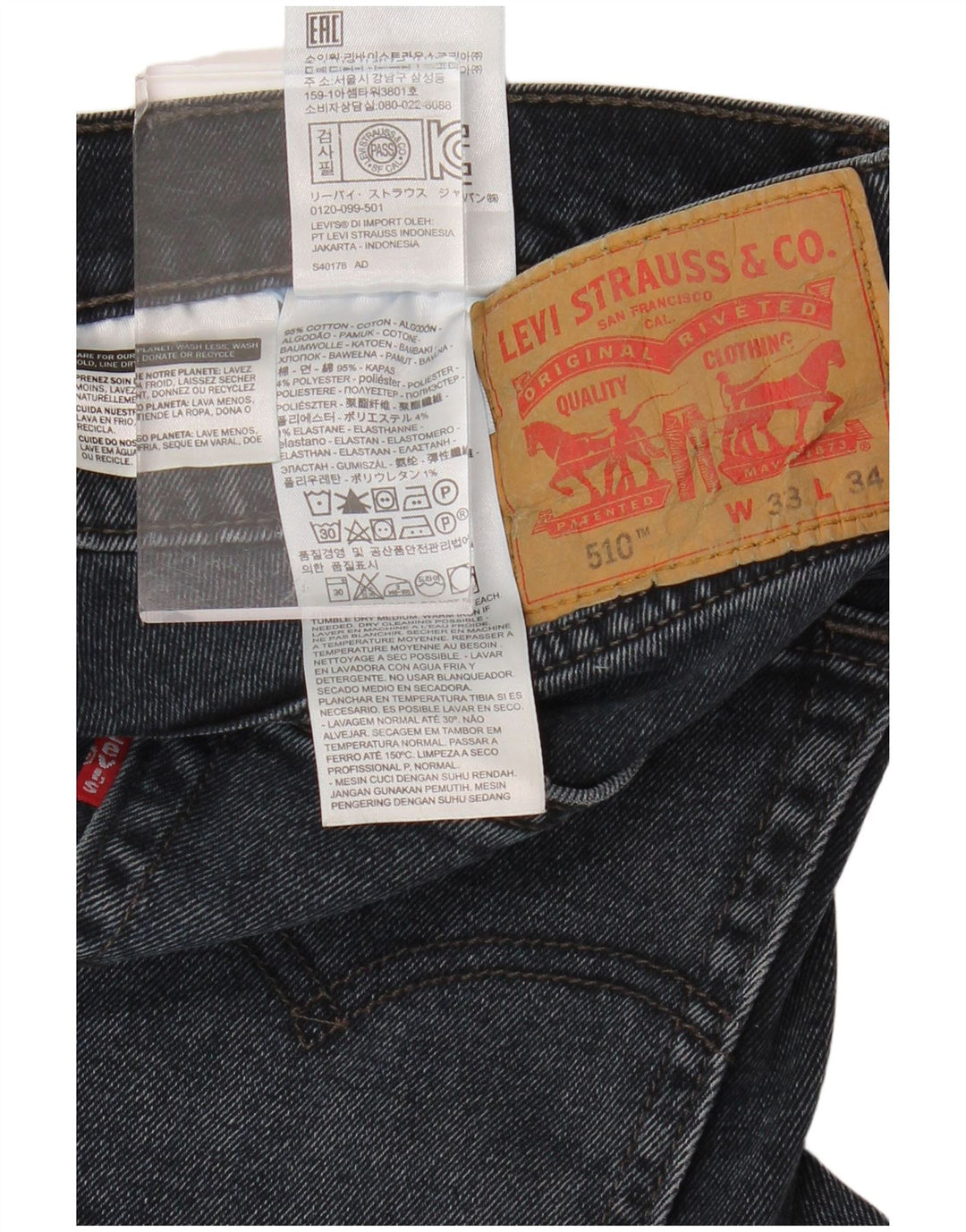 LEVI'S Masculino 510 Skinny Jeans W33 L34 Azul Marinho Algodão