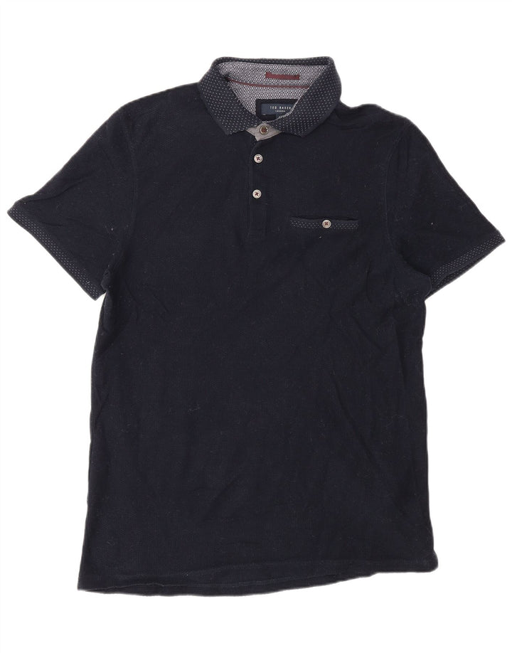 Camisa polo masculina Ted Baker tamanho 4 grande algodão azul marinho