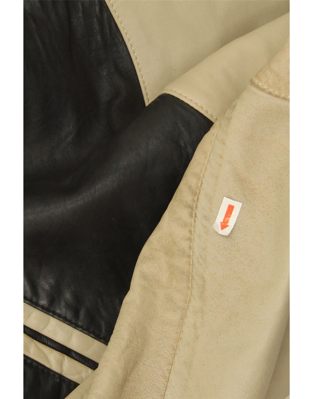 Jaqueta de couro masculina vintage UK 38 pele de cordeiro colorblock preta média