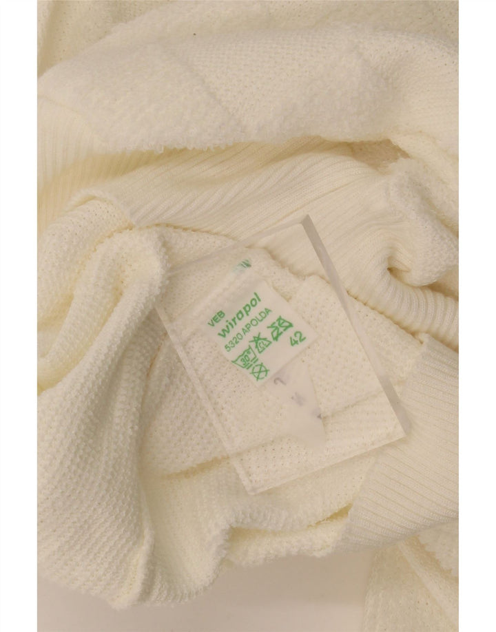 Suéter feminino VINTAGE com decote em V UE 42 grande off white