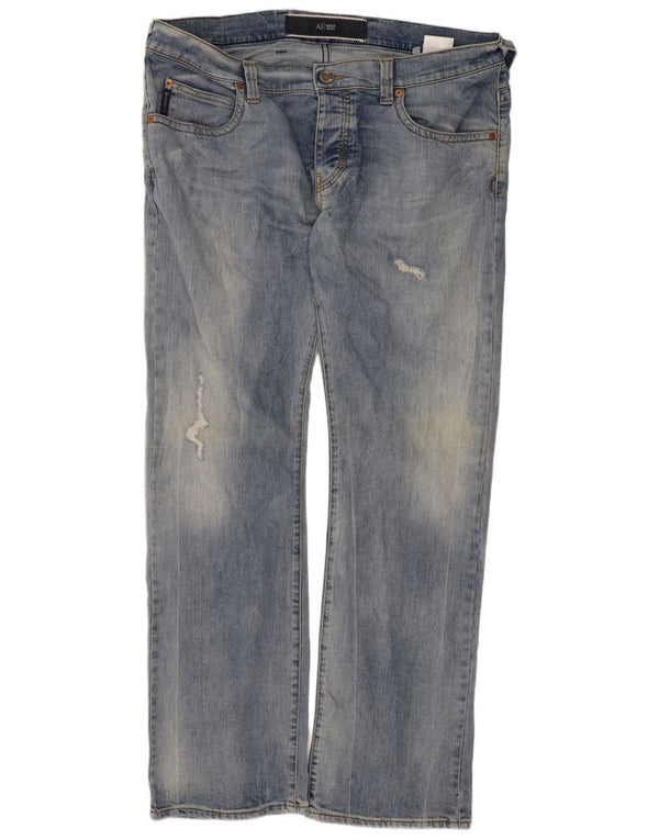Calça jeans reta masculina Armani desgastada W38 L32 algodão azul