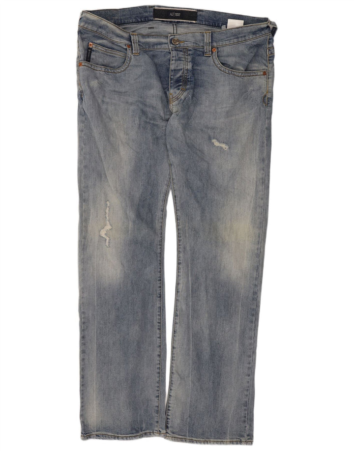 Calça jeans reta masculina Armani desgastada W38 L32 algodão azul