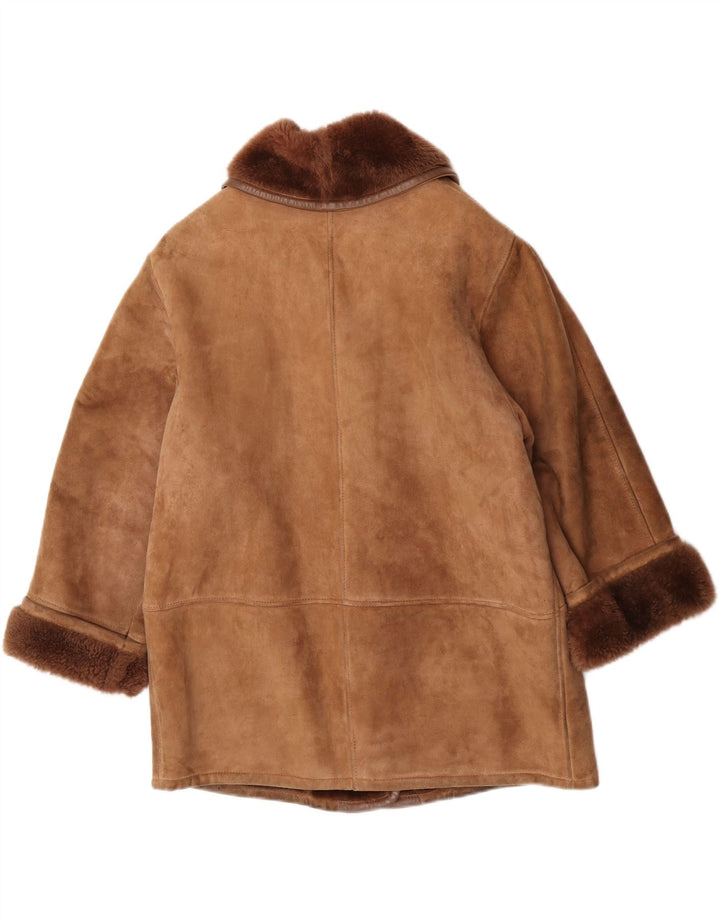 Jaqueta feminina vintage de shearling de grandes dimensões EU 40 Shearling marrom médio