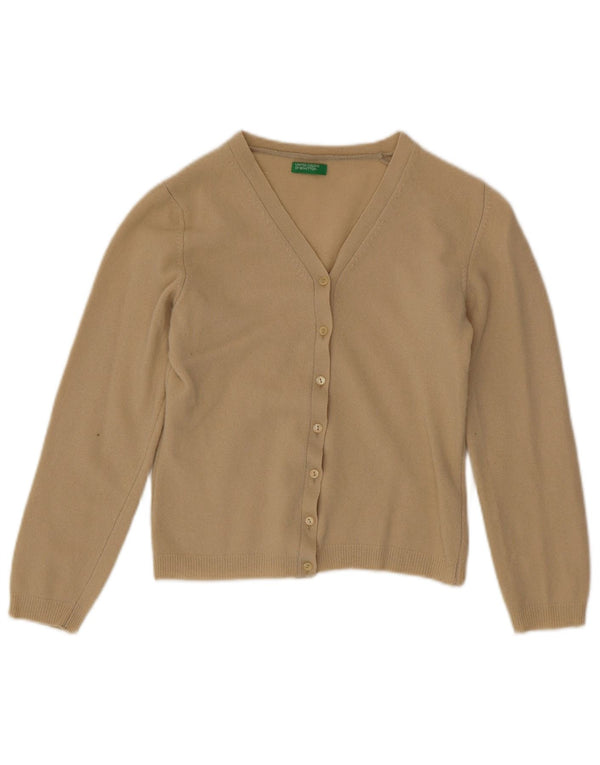 Suéter feminino Benetton Crop Cardigan UK 10 pequena lã virgem verde