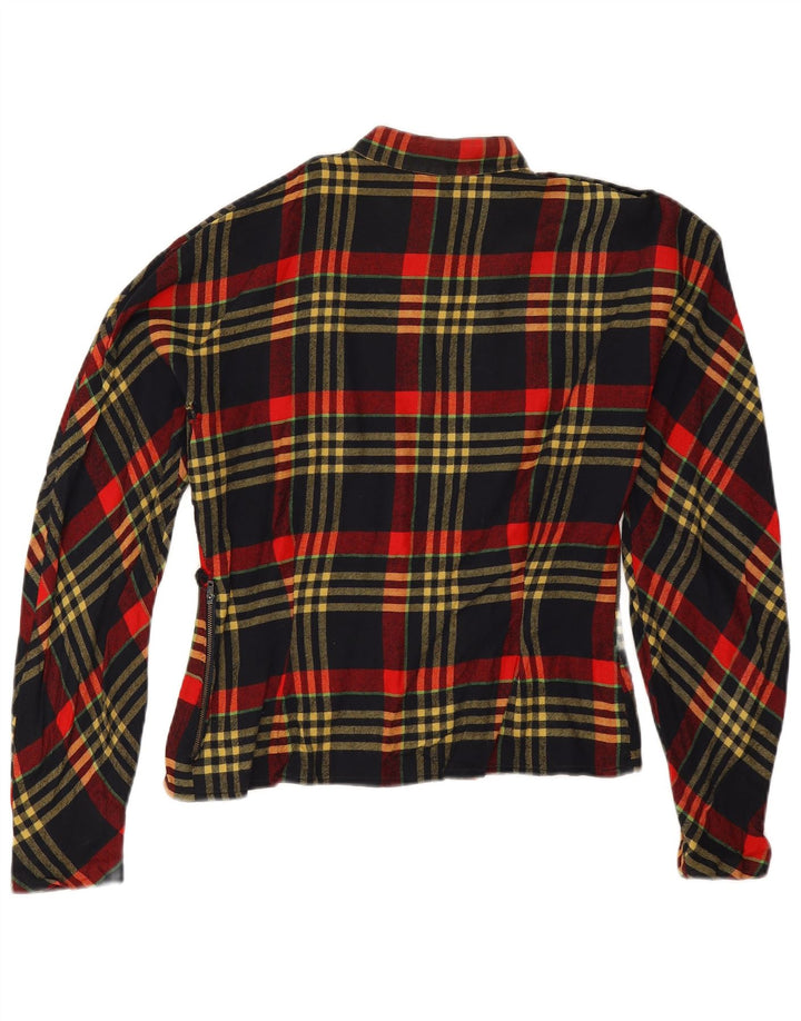 Blusa feminina vintage de manga comprida UK 14 grande xadrez vermelho
