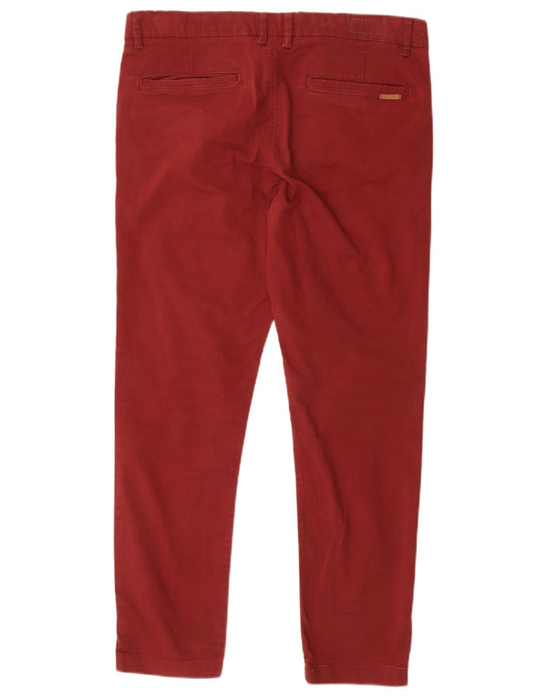 Zara Mens Regular Fit Slim Chino Calças EU 40 Médio W31 L28 Borgonha