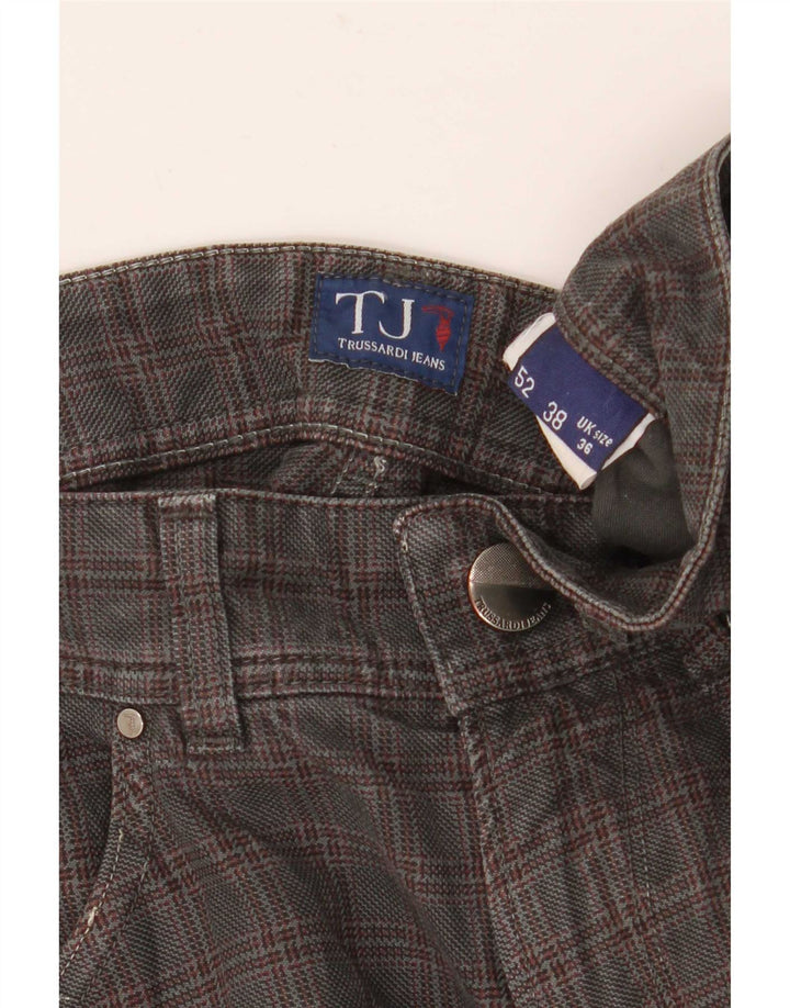 Trussardi Calça masculina reta casual W36 L32 cinza xadrez