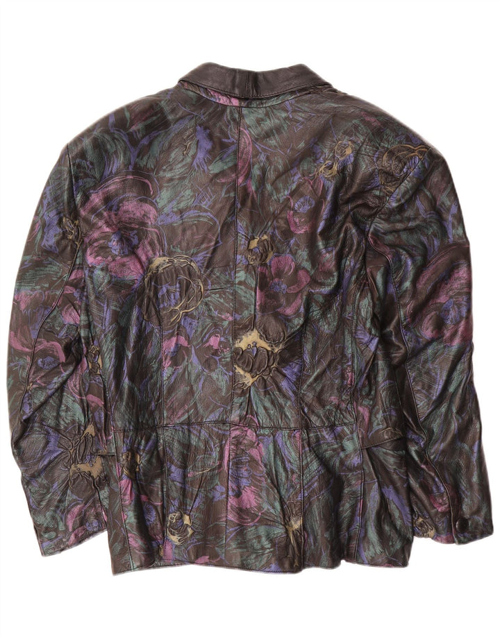Jaqueta de couro feminina VINTAGE Reino Unido 16 grande couro floral preto
