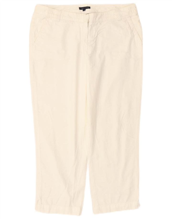 Calça capri feminina TOMMY HILFIGER Reino Unido 10 W27 L24 algodão branco