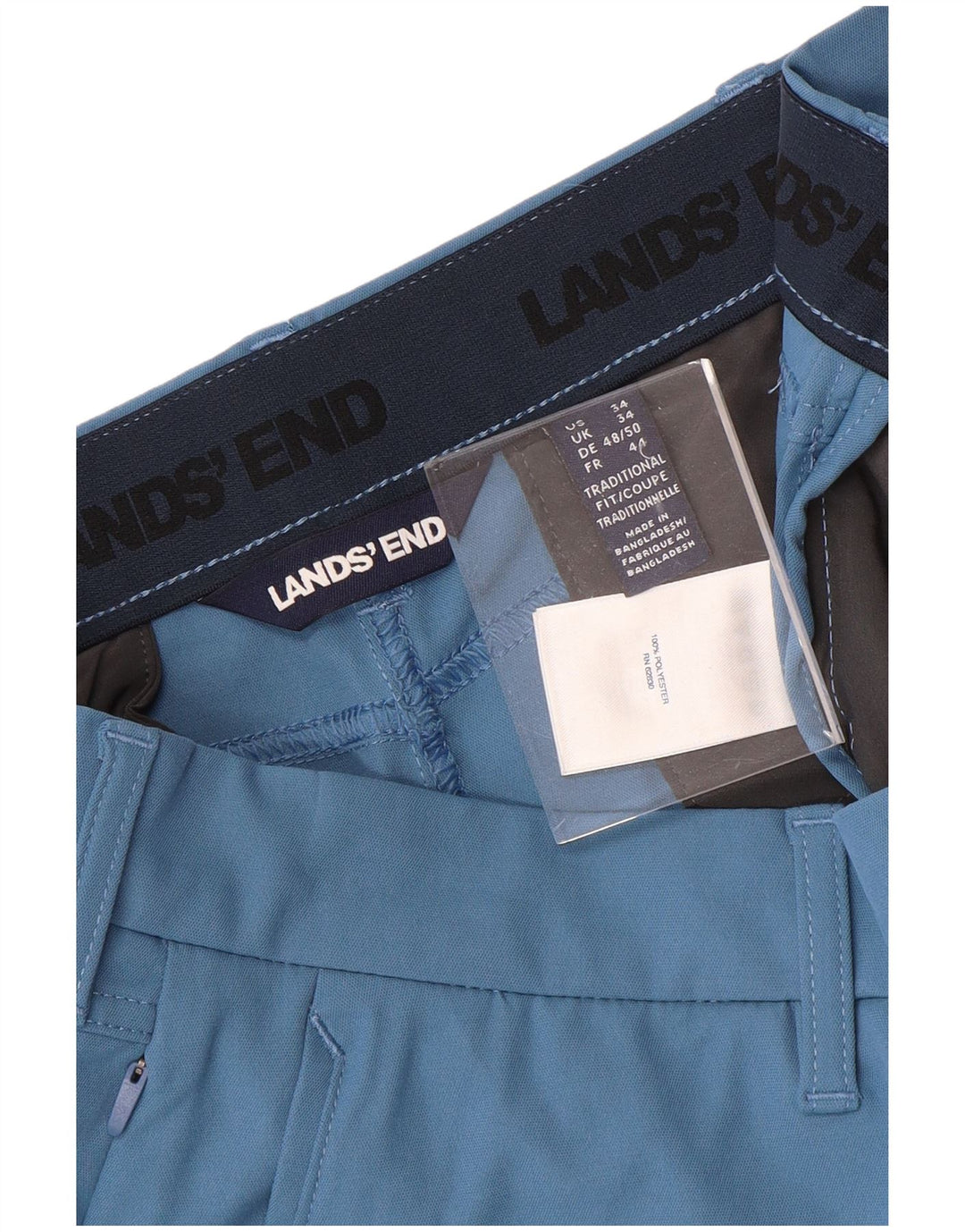 LANDS END Mens Chino Shorts W34 Grande Poliéster Azul