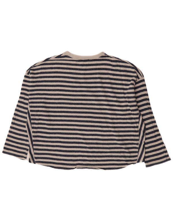 Zara Womens Trafaluc Top manga comprida Reino Unido 10 pequeno listrado azul marinho