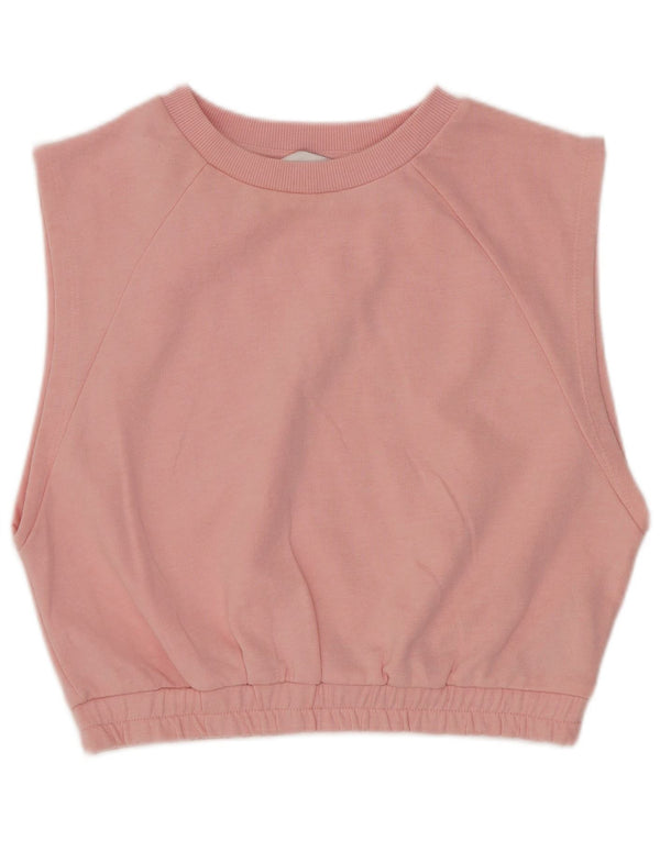 Topshop feminino sem mangas crop top UK 10 pequeno algodão rosa