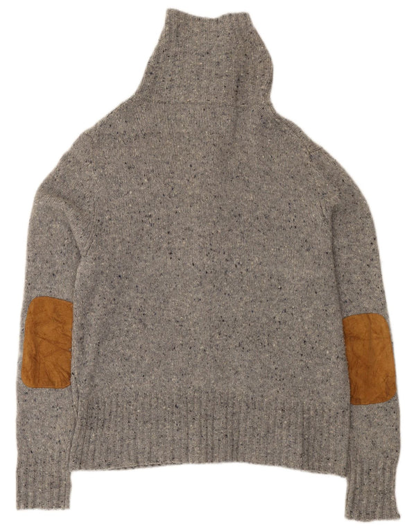 Suéter cardigã feminino Eddie Bauer Reino Unido 16 grande lã de cordeiro manchada cinza