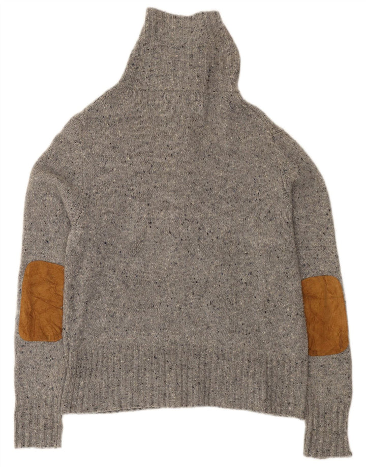 Suéter cardigã feminino Eddie Bauer Reino Unido 16 grande lã de cordeiro manchada cinza