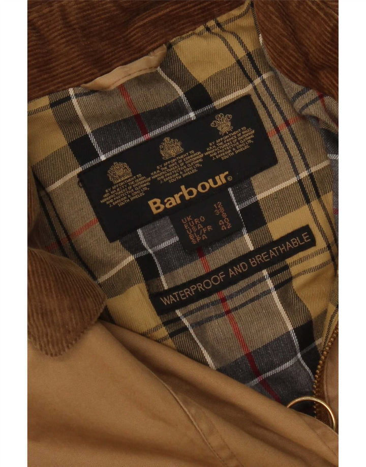 Capa de chuva feminina Barbour UK 12 algodão marrom médio