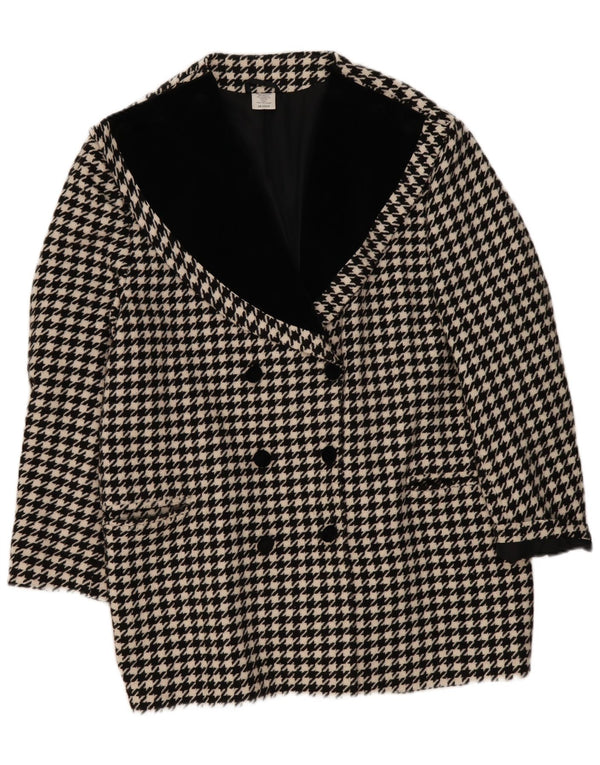 Casaco feminino vintage duplo breasted UK 20 2XL preto Houndstooth poliacrílico