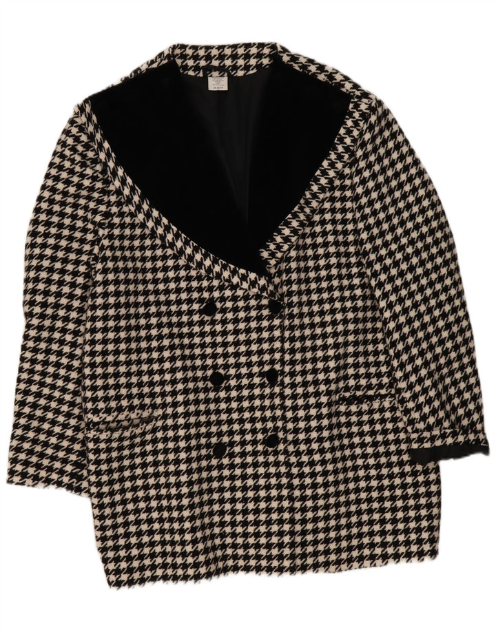Casaco feminino vintage duplo breasted UK 20 2XL preto Houndstooth poliacrílico