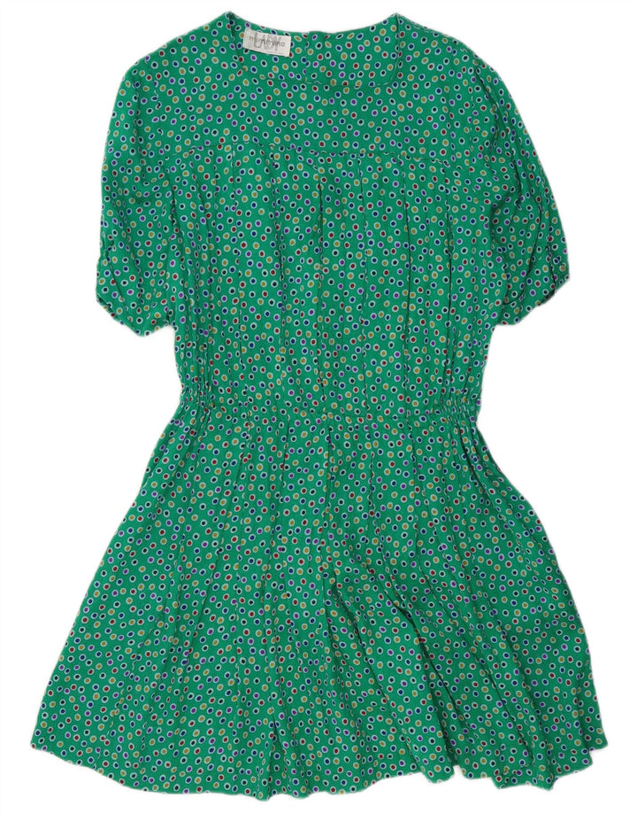 Vestido vintage feminino linha A UK 12 verde médio manchado