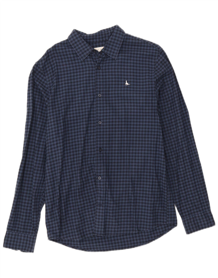 JACK WILLS Camisa masculina de flanela clássica de ajuste médio azul marinho algodão guingão