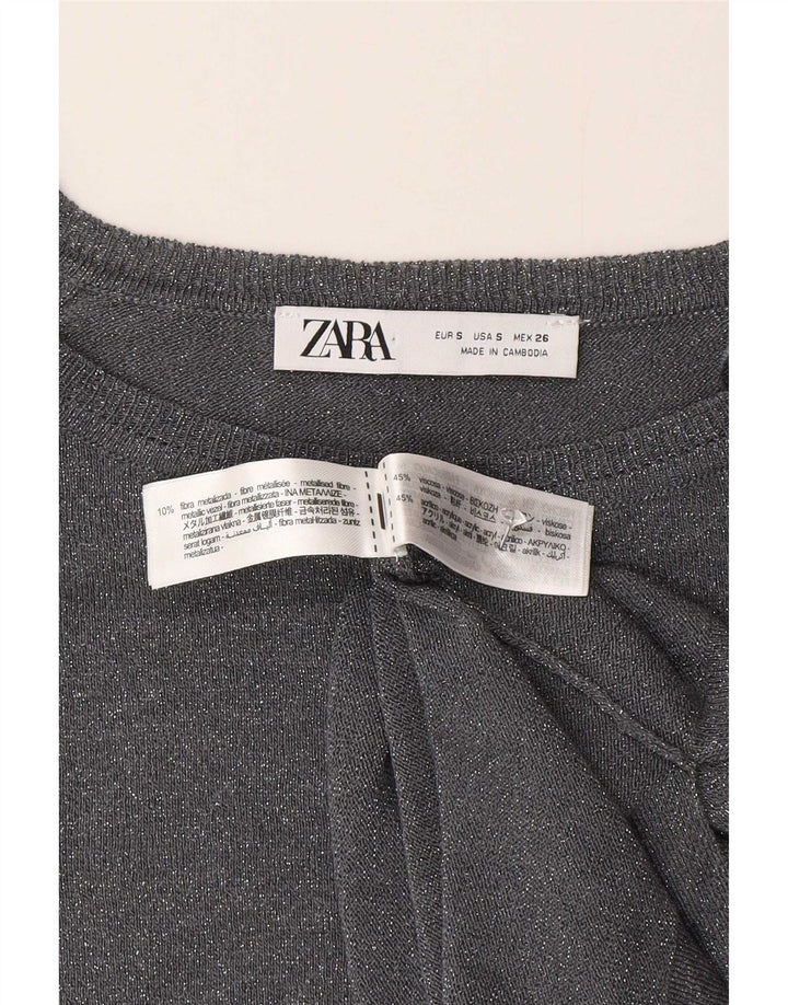 Zara blusa feminina oversized top UK 10 viscose manchada cinza pequena