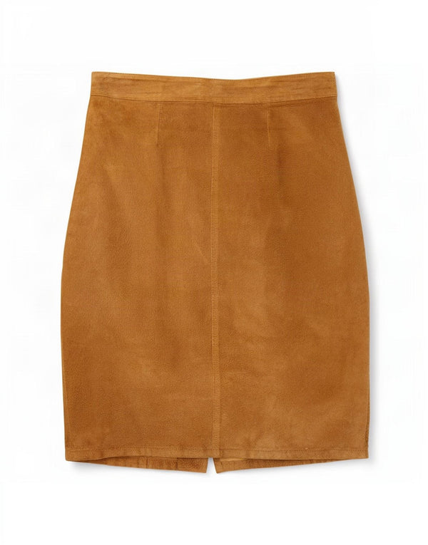 Saia feminina vintage de camurça de cintura alta IT 50 XL W32 couro bege