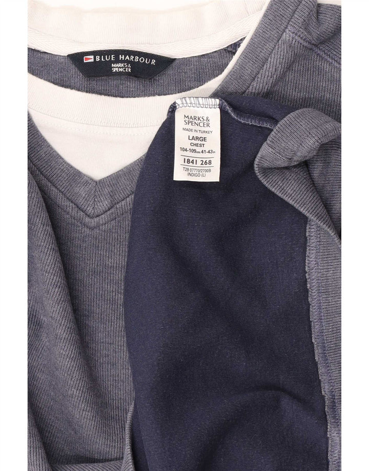 Suéter masculino Marks & Spencer Blue Harbour grande algodão azul marinho
