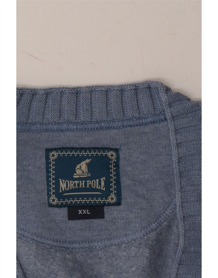 NORTH POLE Mens Sleeveless Cardigan Sweater 2XL Blue Cotton Vintage North Pole and Second-Hand North Pole from Messina Hembry 