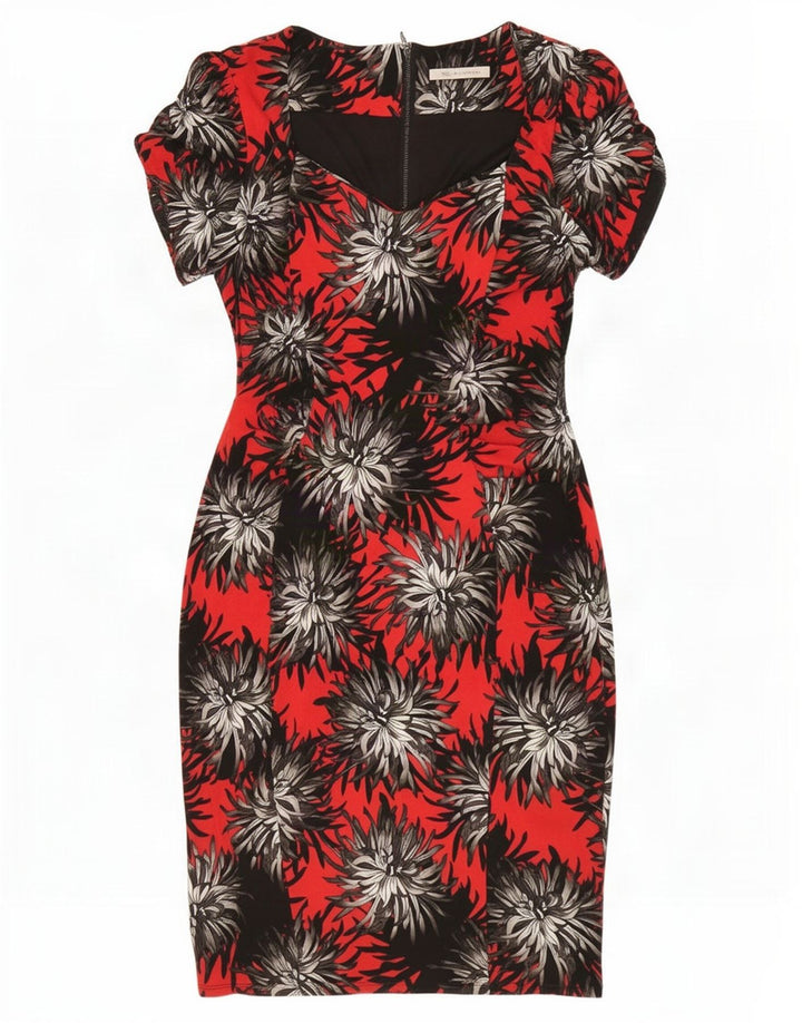 Vestido bainha feminino Marks & Spencer Reino Unido 12 poliéster floral vermelho médio
