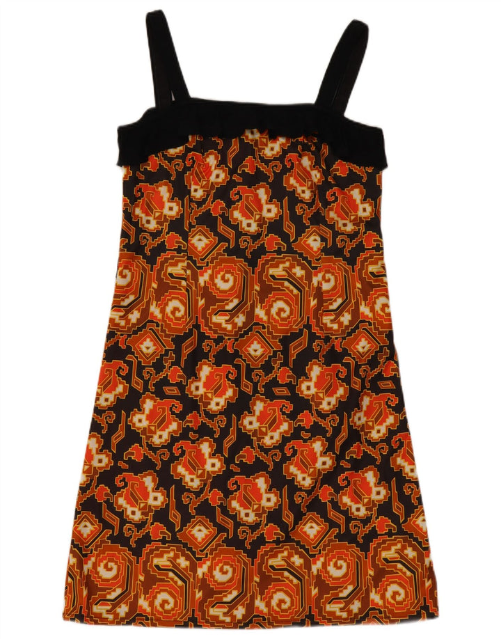 Vestido de verão feminino vintage Reino Unido 10 pequeno marrom geométrico