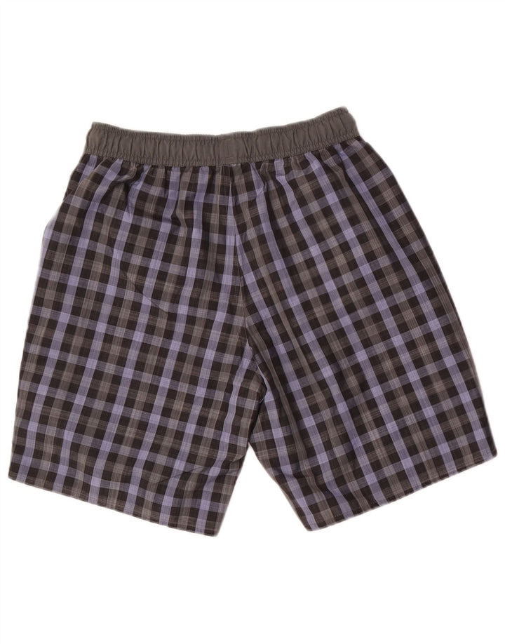 Shorts de natação masculino Adidas pequeno poliéster xadrez cinza