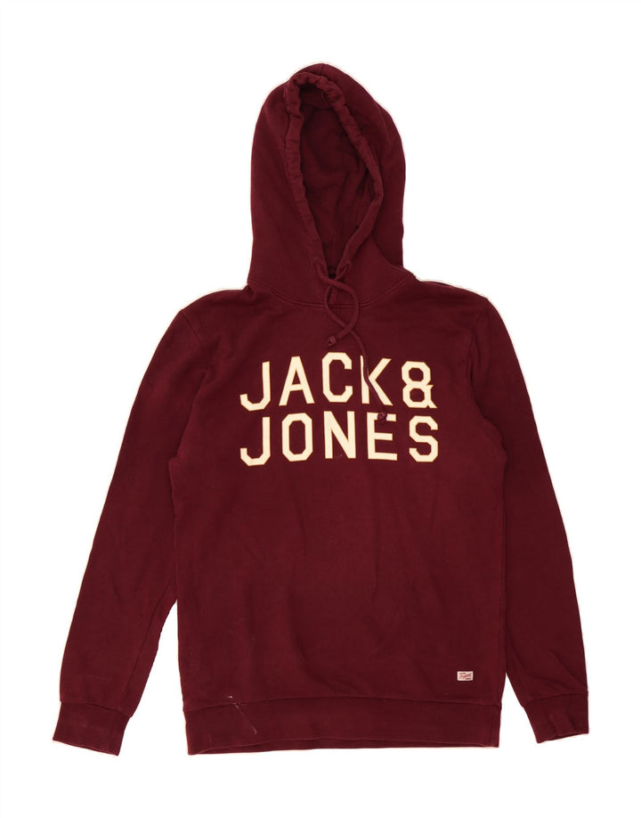 JACK & JONES Mens Graphic Hoodie Jumper Large Burgundy Cotton Vintage Jack & Jones and Second-Hand Jack & Jones from Messina Hembry 