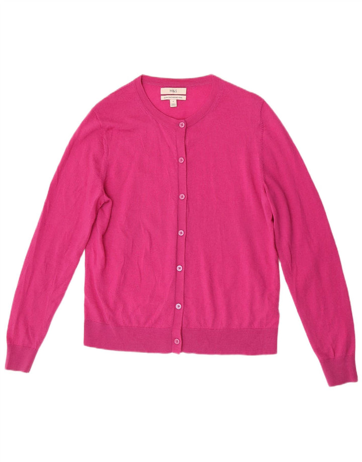 Suéter cardigã feminino Marks & Spencer Reino Unido 12 lã merino rosa médio